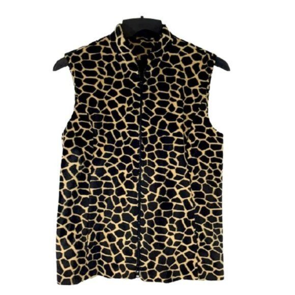 ELLIOTT LAUREN Vintage Giraffe Print Faux Fur Vest - Picture 1 of 8